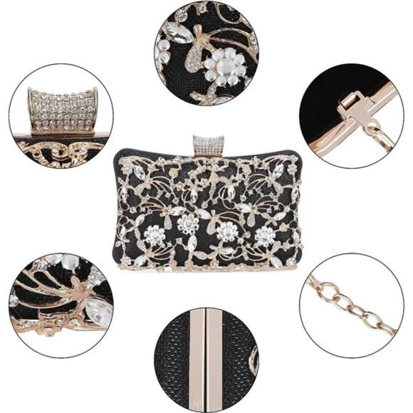 Womens Crystal Evening Clutch Bag Rhinestone Wedding Handbag Purse for Bridal - Picture 5 of 6
